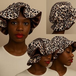 Leopard Print Satin Bonnet – Brown Lining